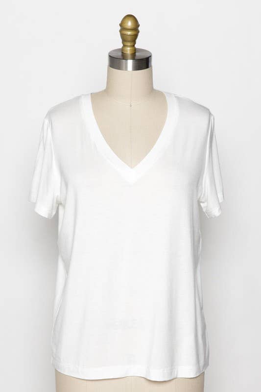 Chloe Rayon Modal V-neck Basic Top - White