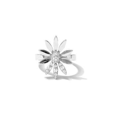 Flower With CZ Accent Adjustable Ring: Gold