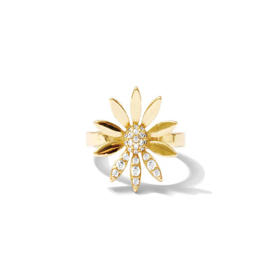 Flower With CZ Accent Adjustable Ring: Silver