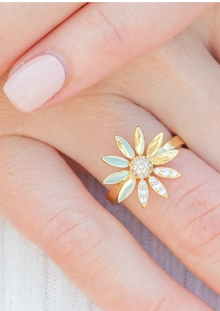 Flower With CZ Accent Adjustable Ring: Silver