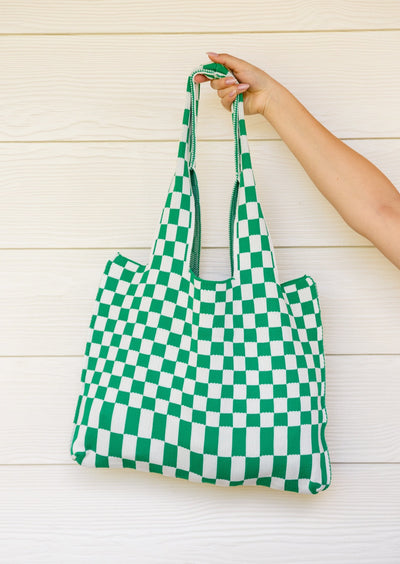 Green checkered bag