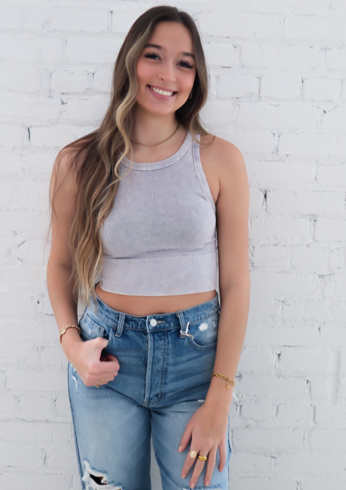 Chevron Highneck Crop Top