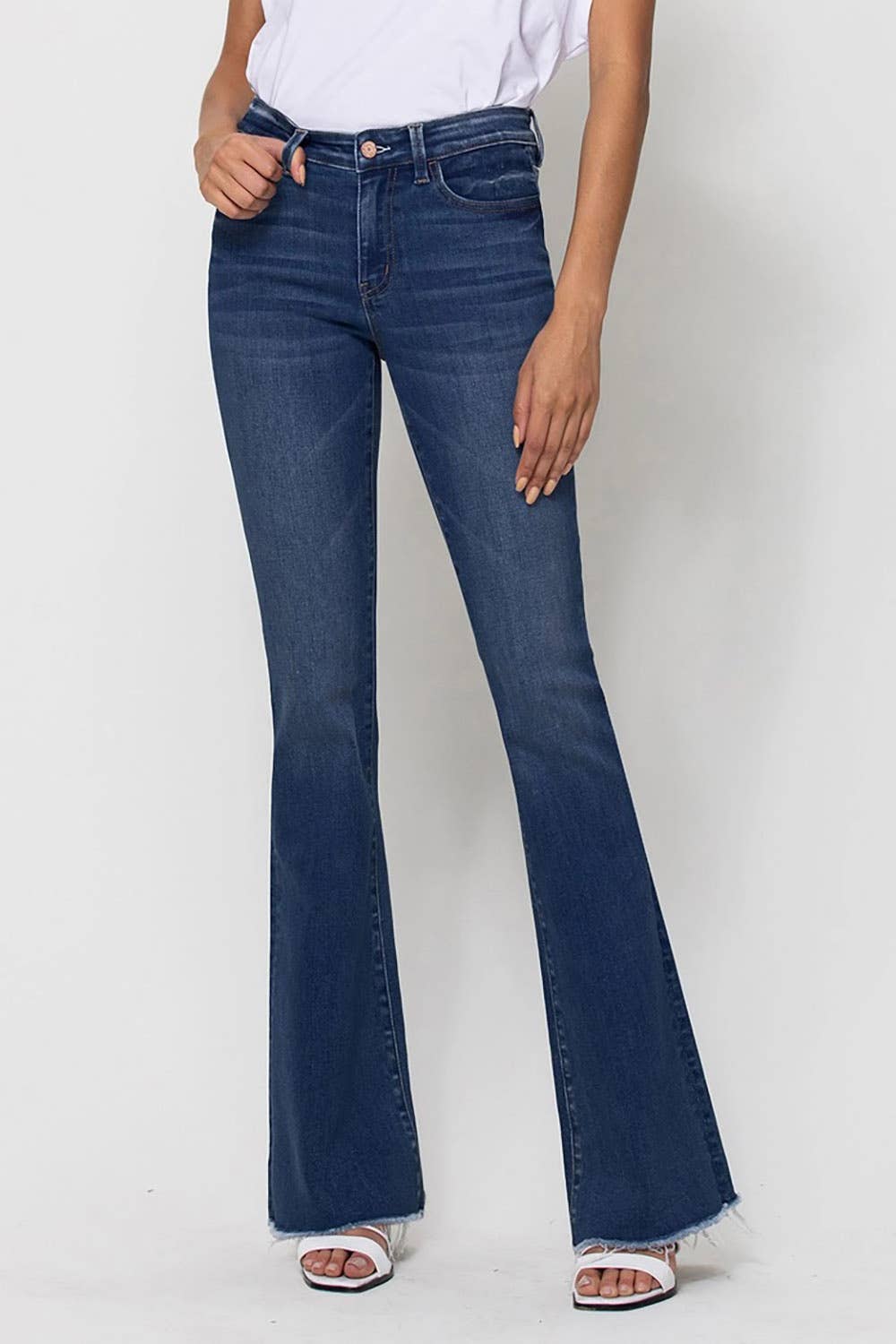 Alison Mid Rise Raw Hem Flare Denim Jeans