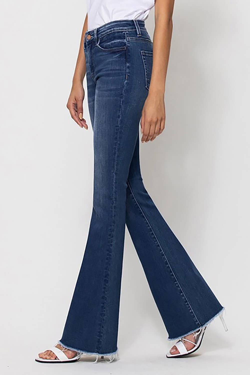 Alison Mid Rise Raw Hem Flare Denim Jeans