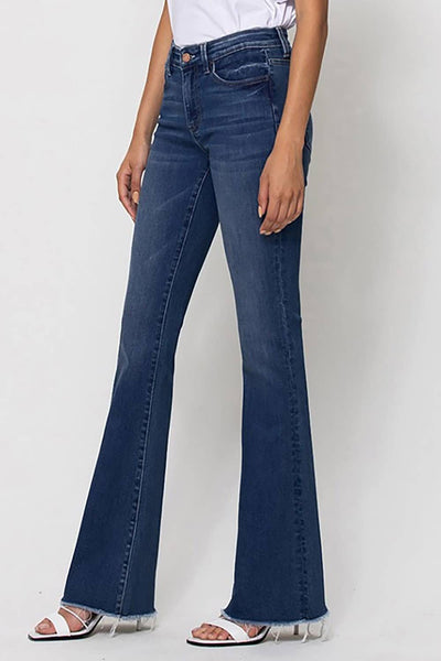 Alison Mid Rise Raw Hem Flare Denim Jeans