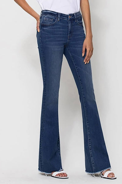 Alison Mid Rise Raw Hem Flare Denim Jeans