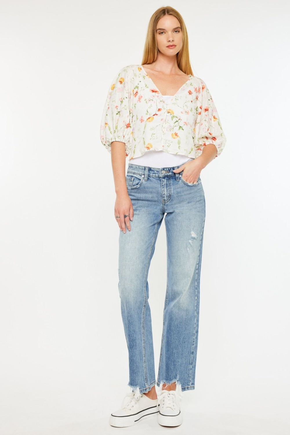 Kancan Freyed Hem Denim Straight leg jeans