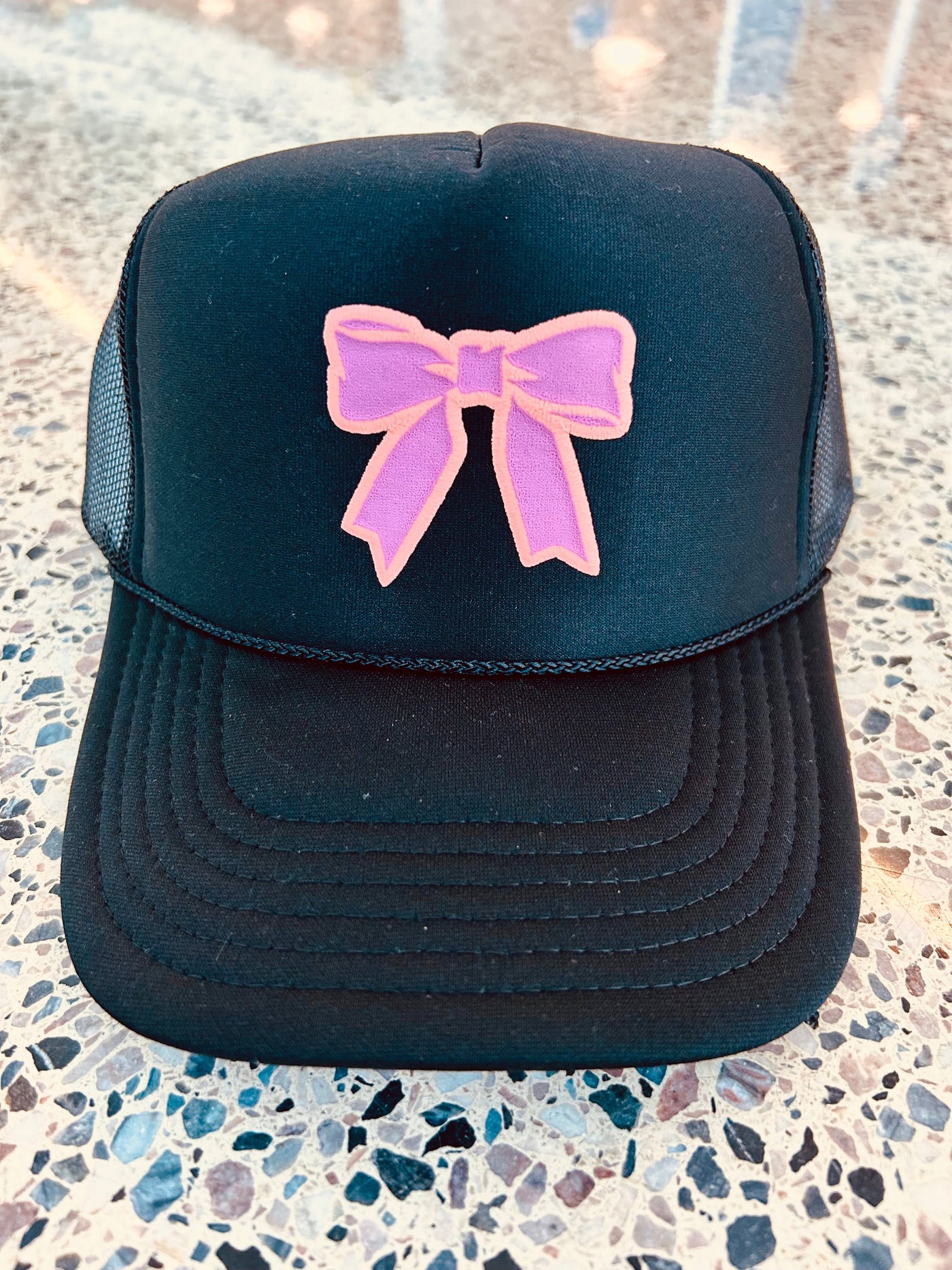 Black Trucker Hat with Pink Bow