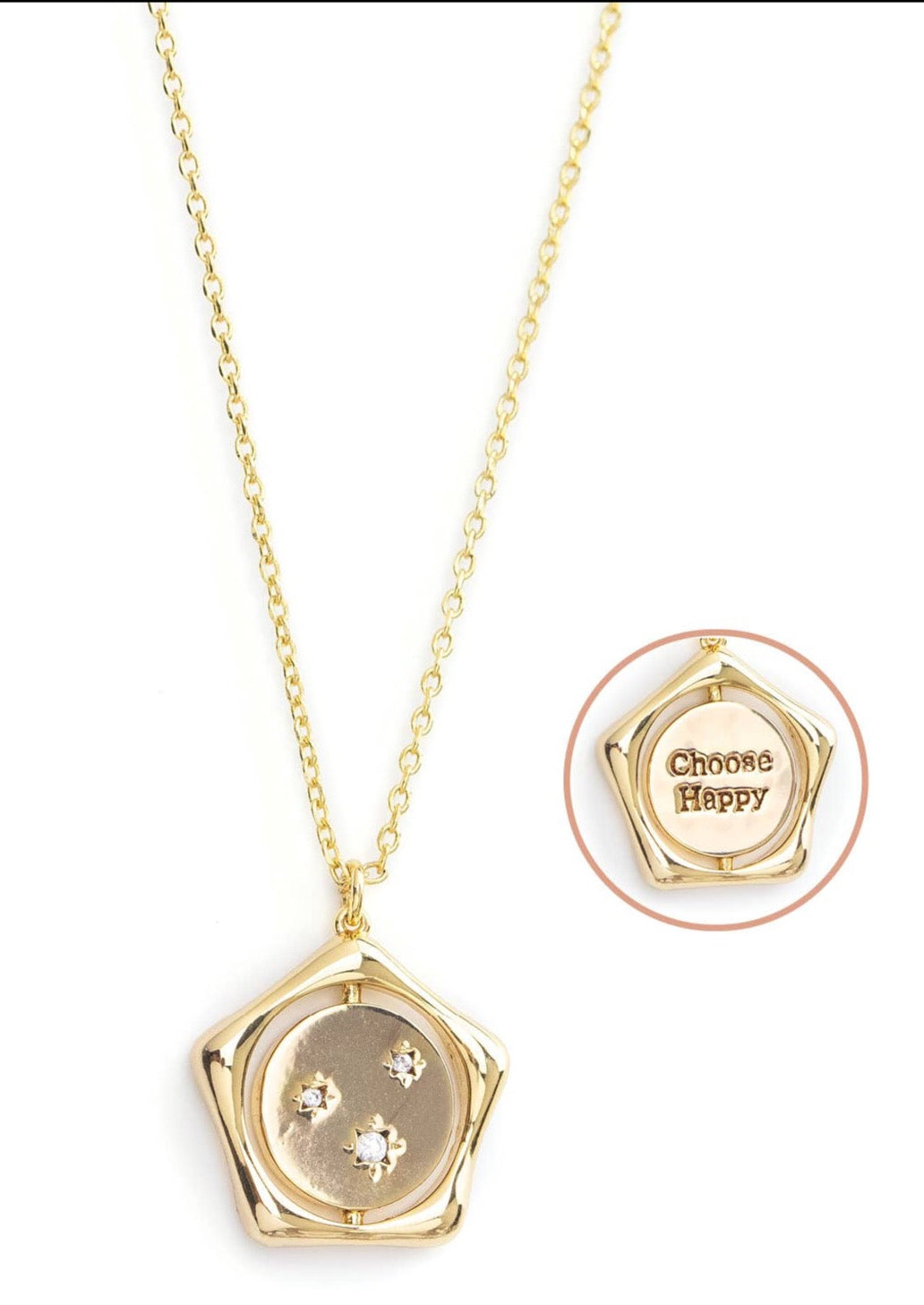 Choose Happy + Multi Starburst Flip Necklace in Silver