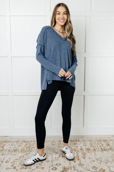 Brielle Freezing Brushed Hacci Top in Dusty Blue