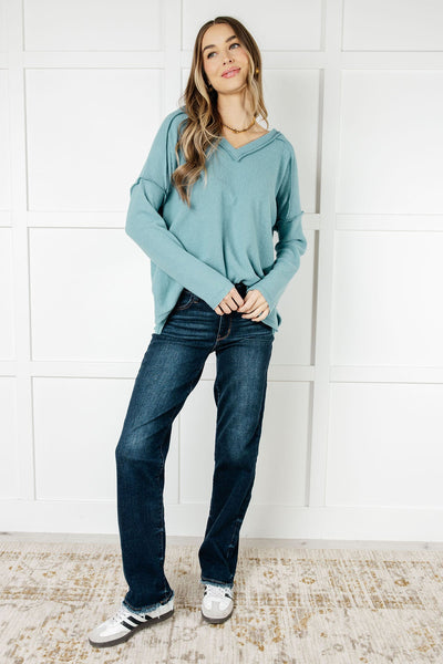 Brielle Freezing Brushed Hacci Top in Dusty Teal