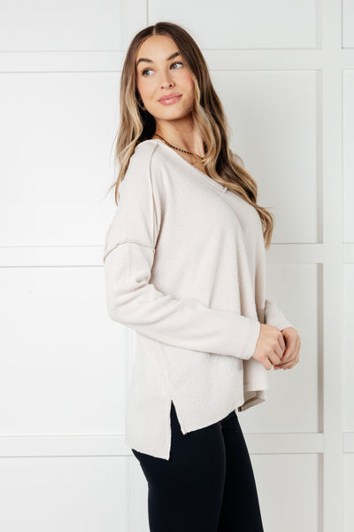 Brielle Brushed Hacci Top in Sand Beige