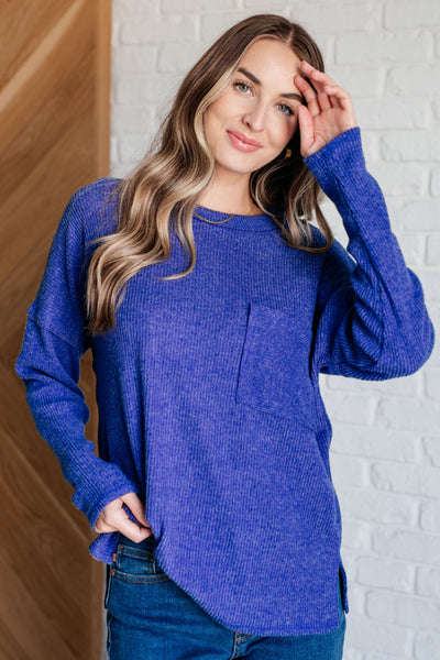 casual blue ribbed knit sweater by zenana