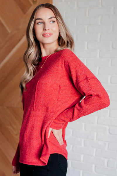 casual red long sleeve top by zenana