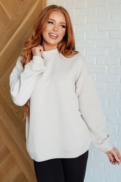 Long Sleeve Mock Neck Pullover in Cream