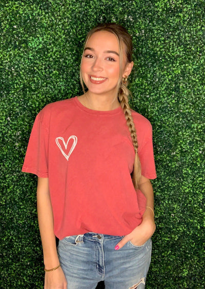Mineral Washed Oversized Heart T Shirt