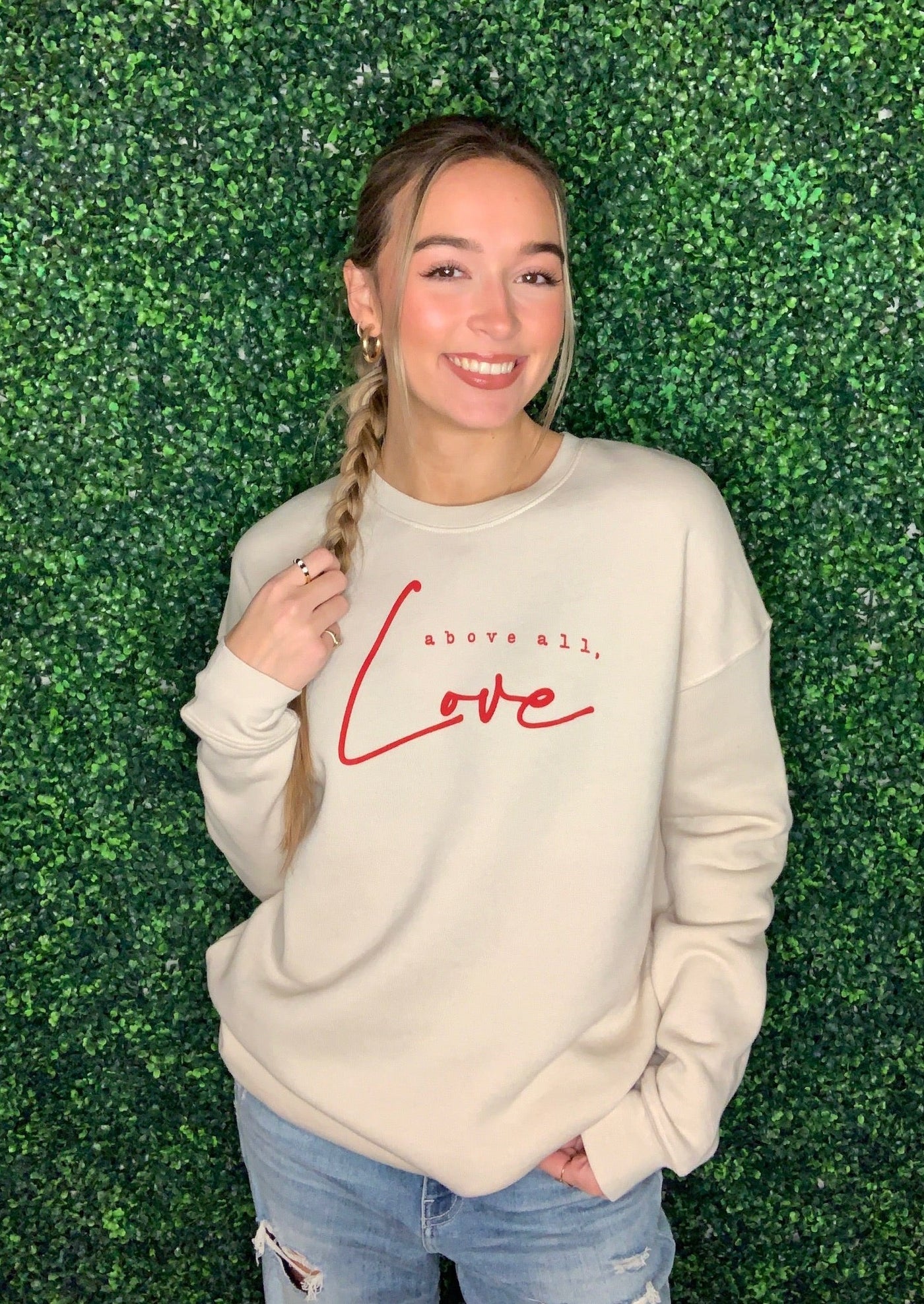 Above All Love Graphic Sweatshirt by Oat and Collective