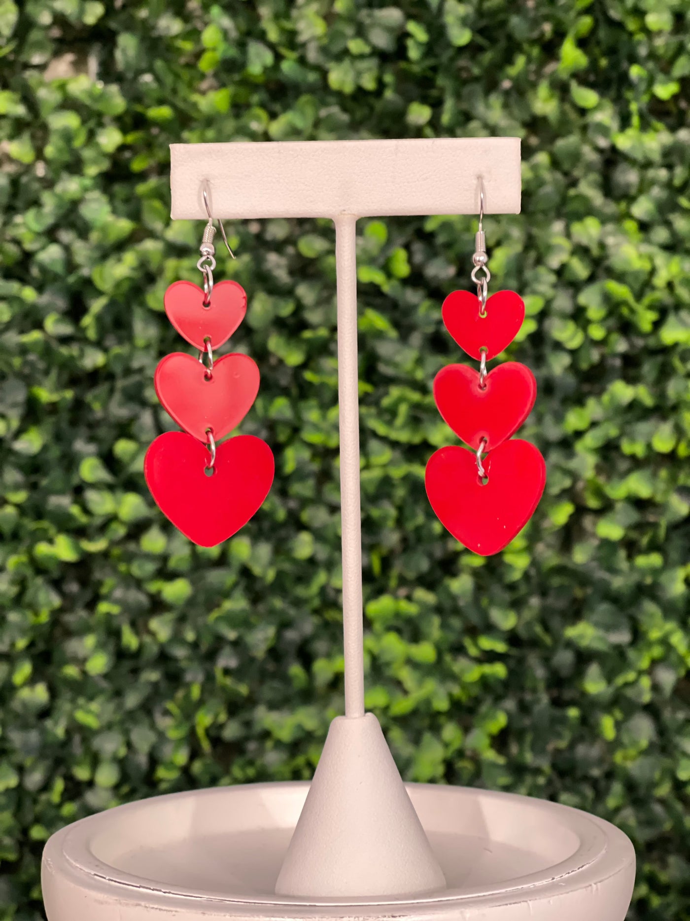 3 Red Heart Dangle Heart Earrings