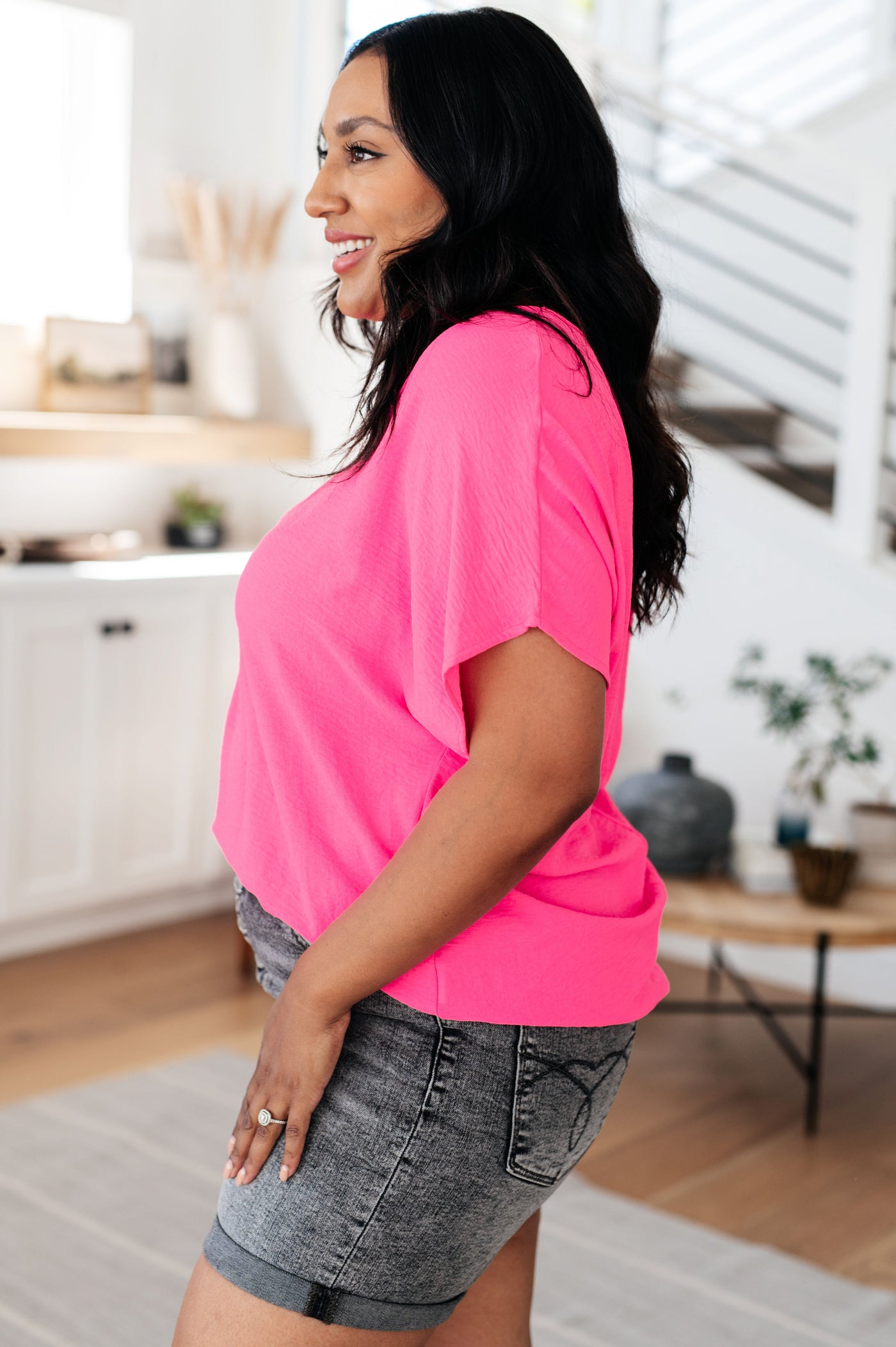 Passionately Pink V Neck Blouse