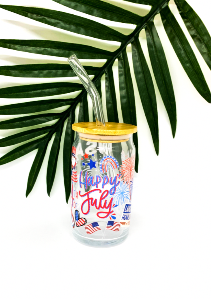 Fourth of July Glass Can