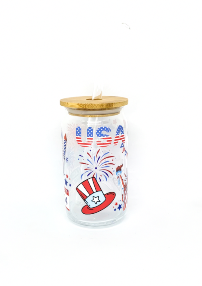 Fourth of July Glass Can