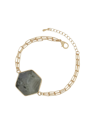 Gold Link Stone Hexagon Bracelet