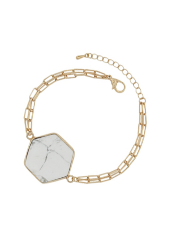 Gold Link Stone Hexagon Bracelet