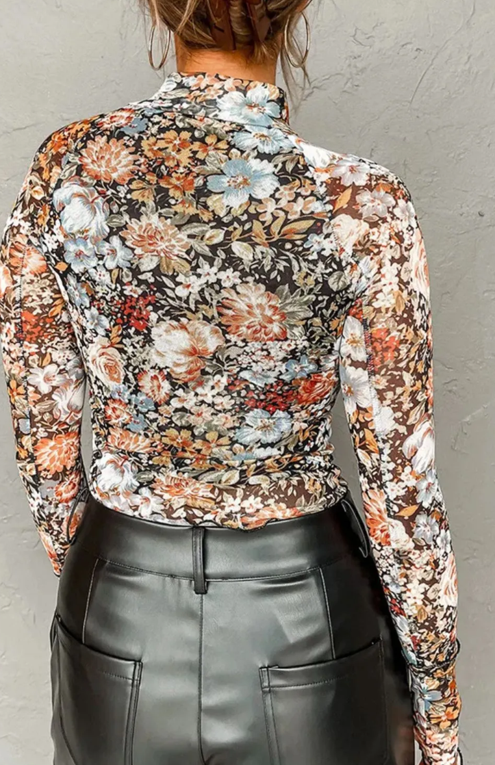 Floral Mock Neck Long Sleeve Top