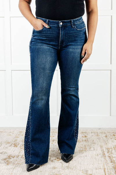 Stevie Mid Rise Rhinestone Detail Flare Jeans