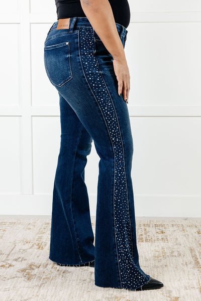 Stevie Mid Rise Rhinestone Detail Flare Jeans