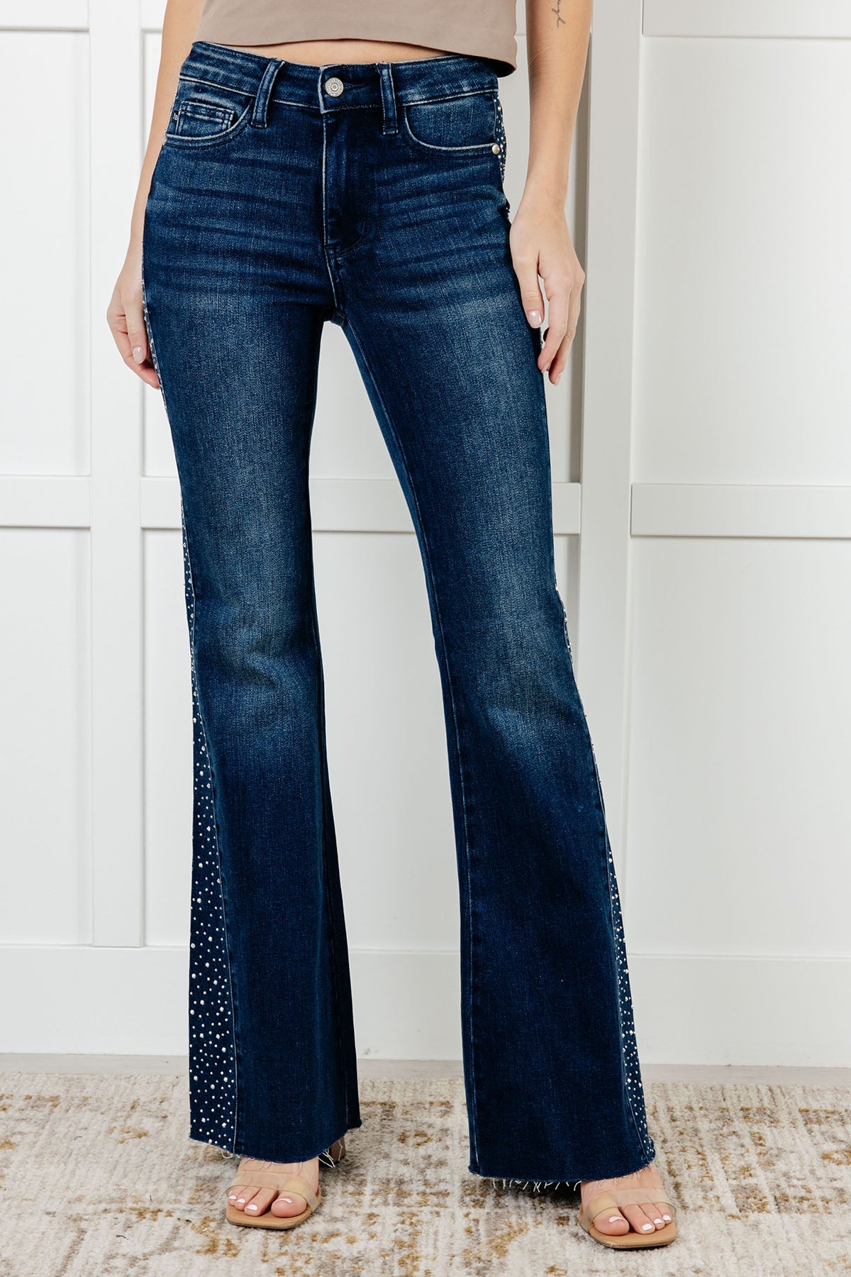 Stevie Mid Rise Rhinestone Detail Flare Jeans