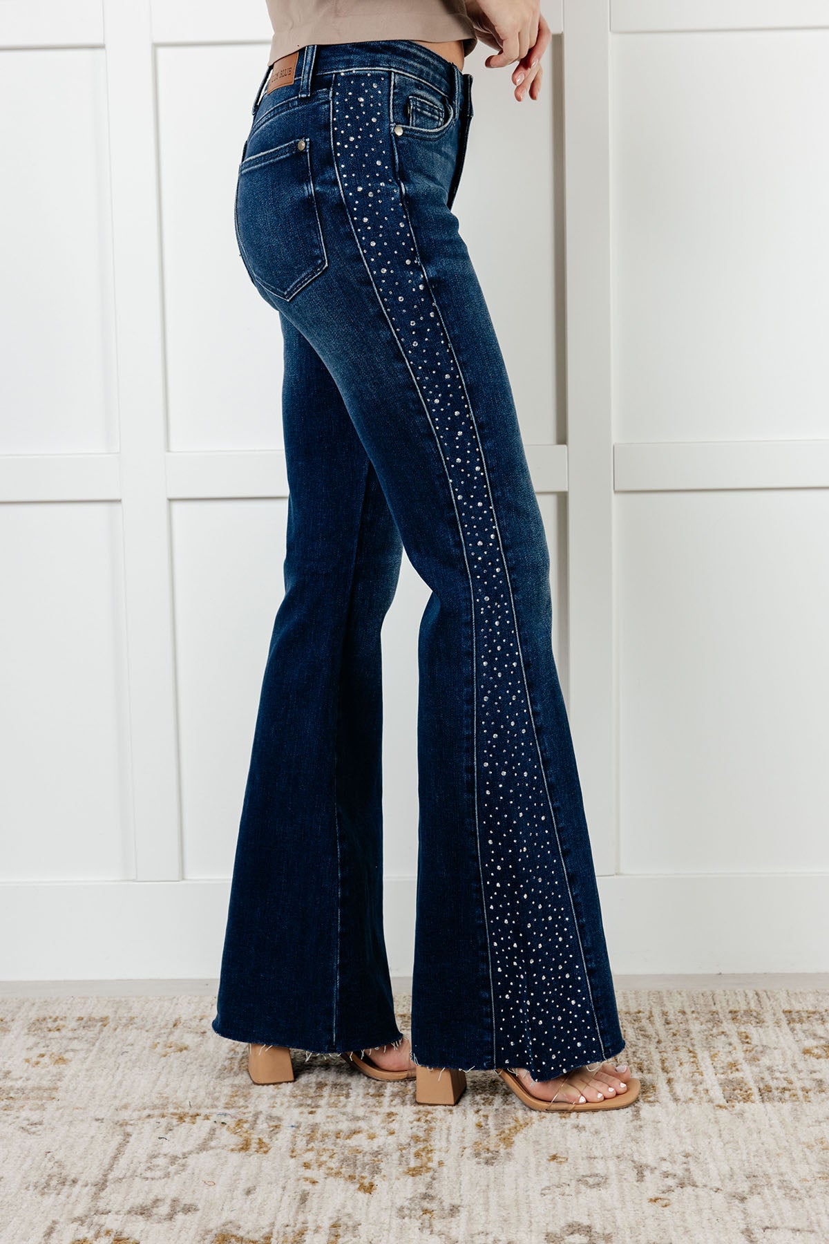 Stevie Mid Rise Rhinestone Detail Flare Jeans