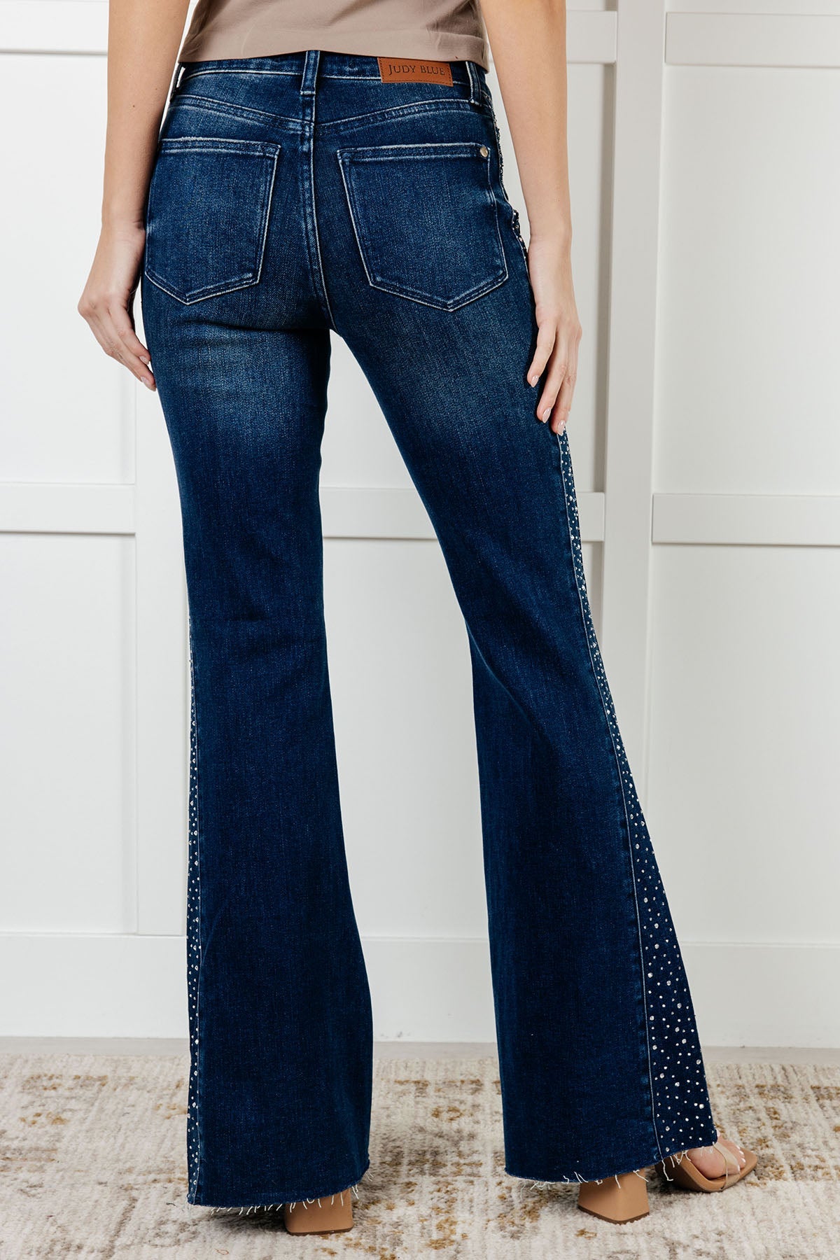 Stevie Mid Rise Rhinestone Detail Flare Jeans