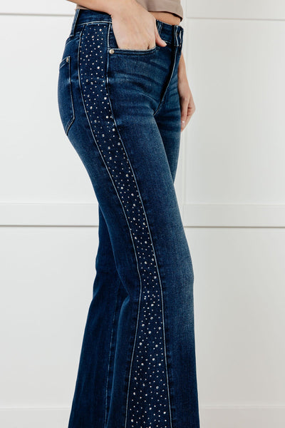 Stevie Mid Rise Rhinestone Detail Flare Jeans