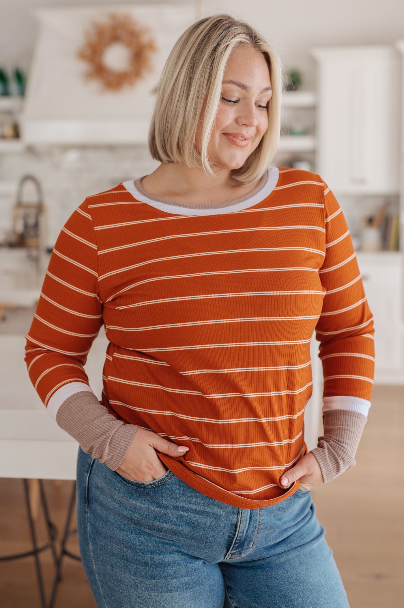 Orange Striped Long Sleeve Top