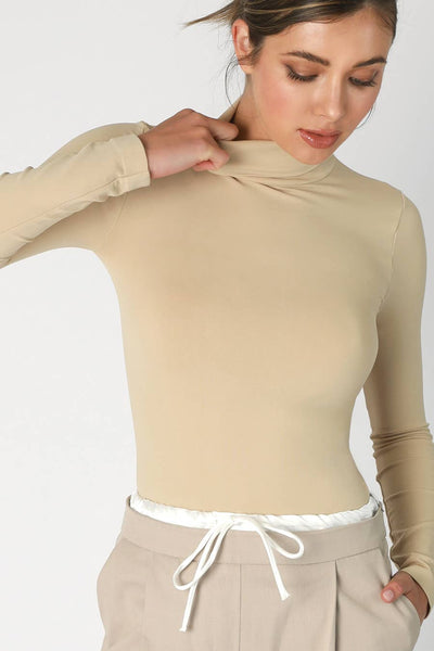 Pearl Long Sleeve Mock Neck Top in Oak Moss