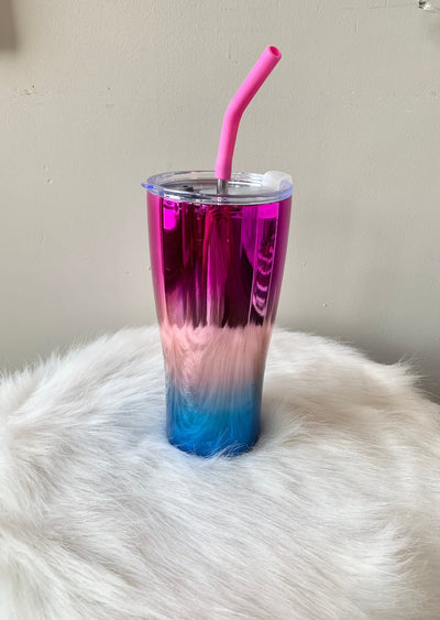 Ombre Tumbler Drinking cup with hot pink to light pink to blue