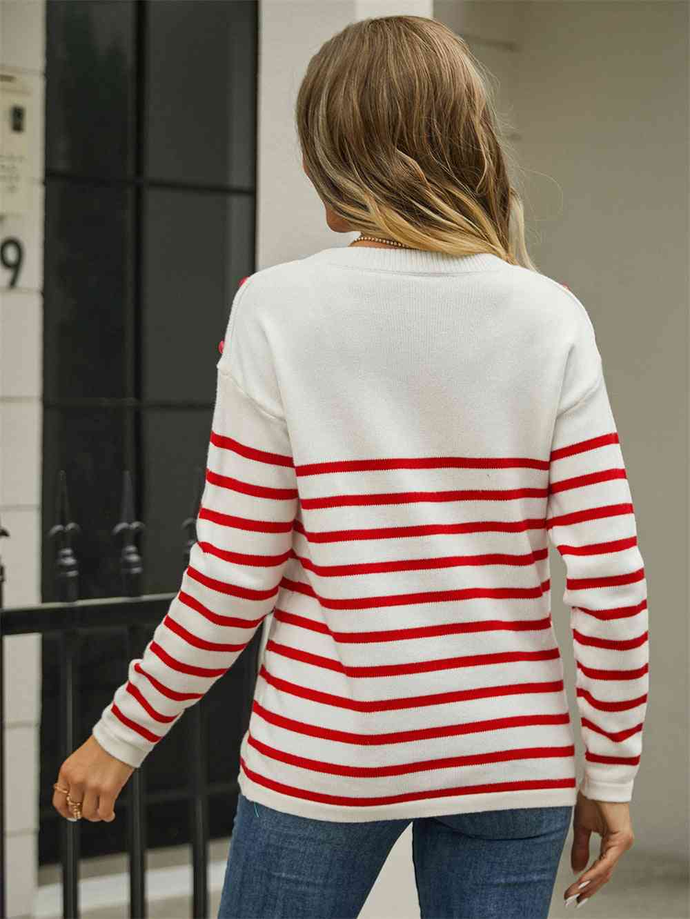 Tiffany Button Striped Pullover Sweater
