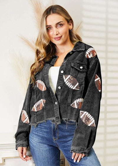 Gameday Football Patch Sequin Shacket