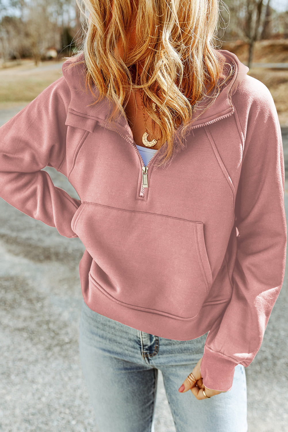 Isabell Double Take Half-Zip Thumbhole Sleeve Hoodie