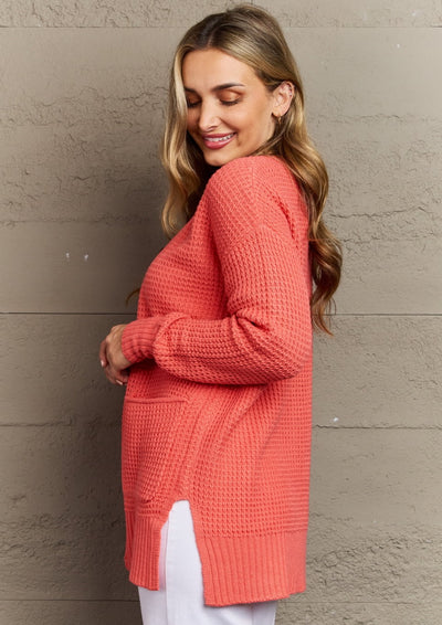 Bright & Cozy Full Size Waffle Knit Cardigan