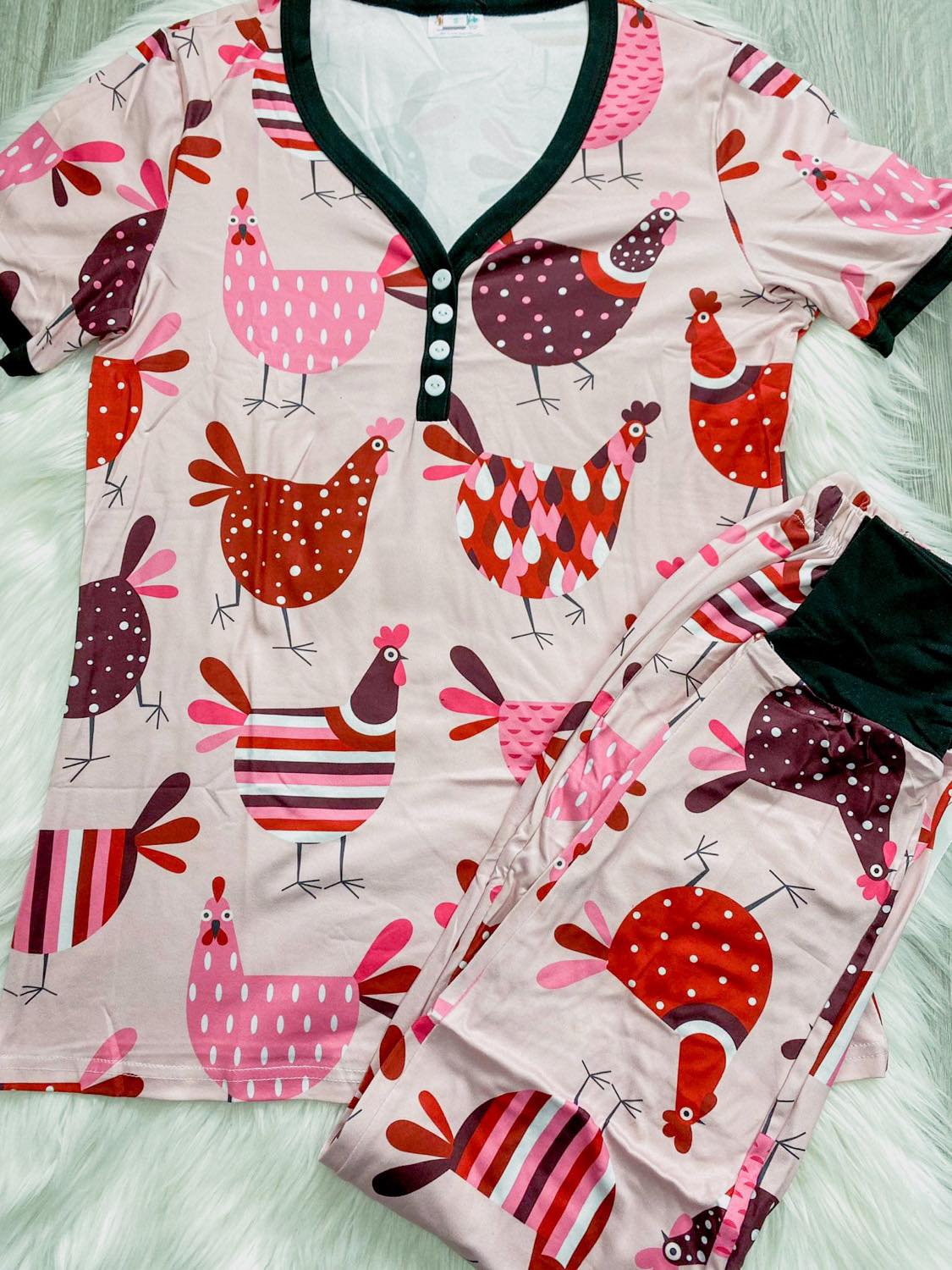 PREORDER: Short Sleeve Pajama Set in Chickens