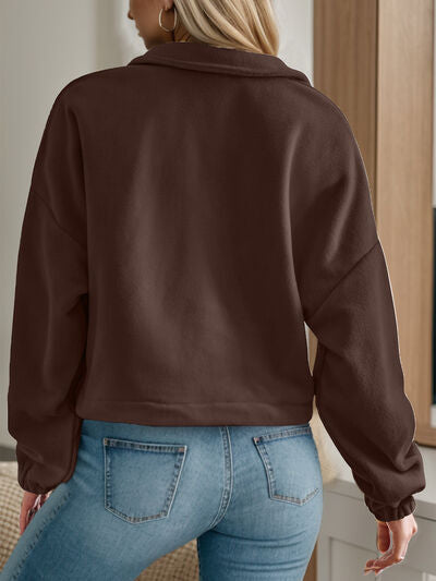Half Zip Collared Neck Long Sleeve Sweatshirt