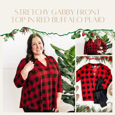 Stretchy Gabby Front Top In Red Buffalo Plaid