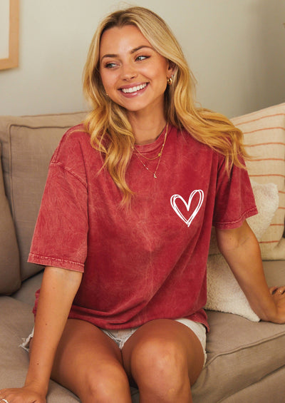Heart Mineral Washed Oversized Graphic Tee