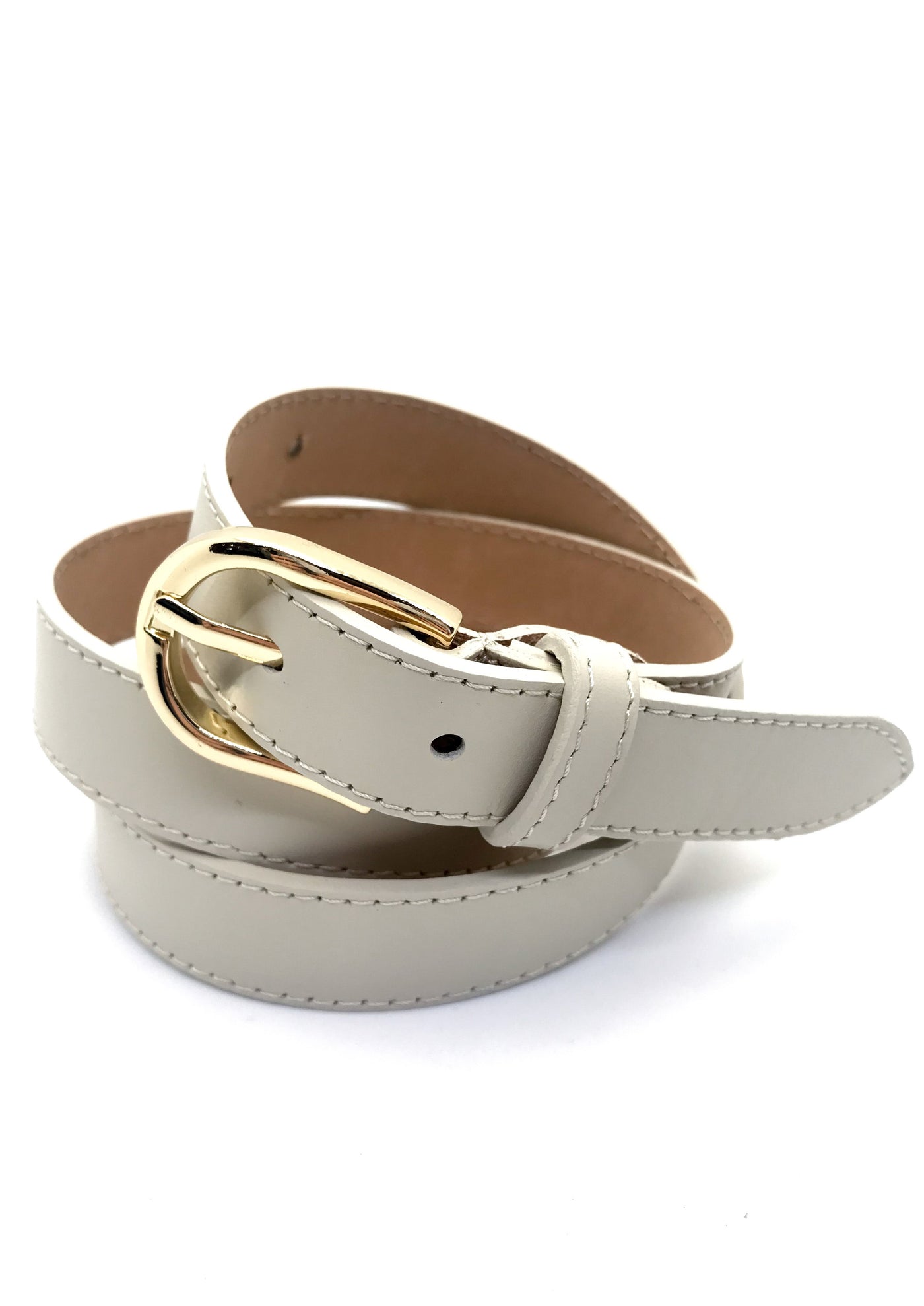 Cream Skinny Leather Belt