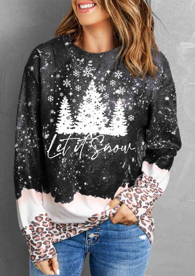 Let it Snow Graphic Leopard Sweatshirt