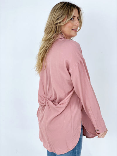 "Twisted Tunic" Solid Button Down Tunic Shirt