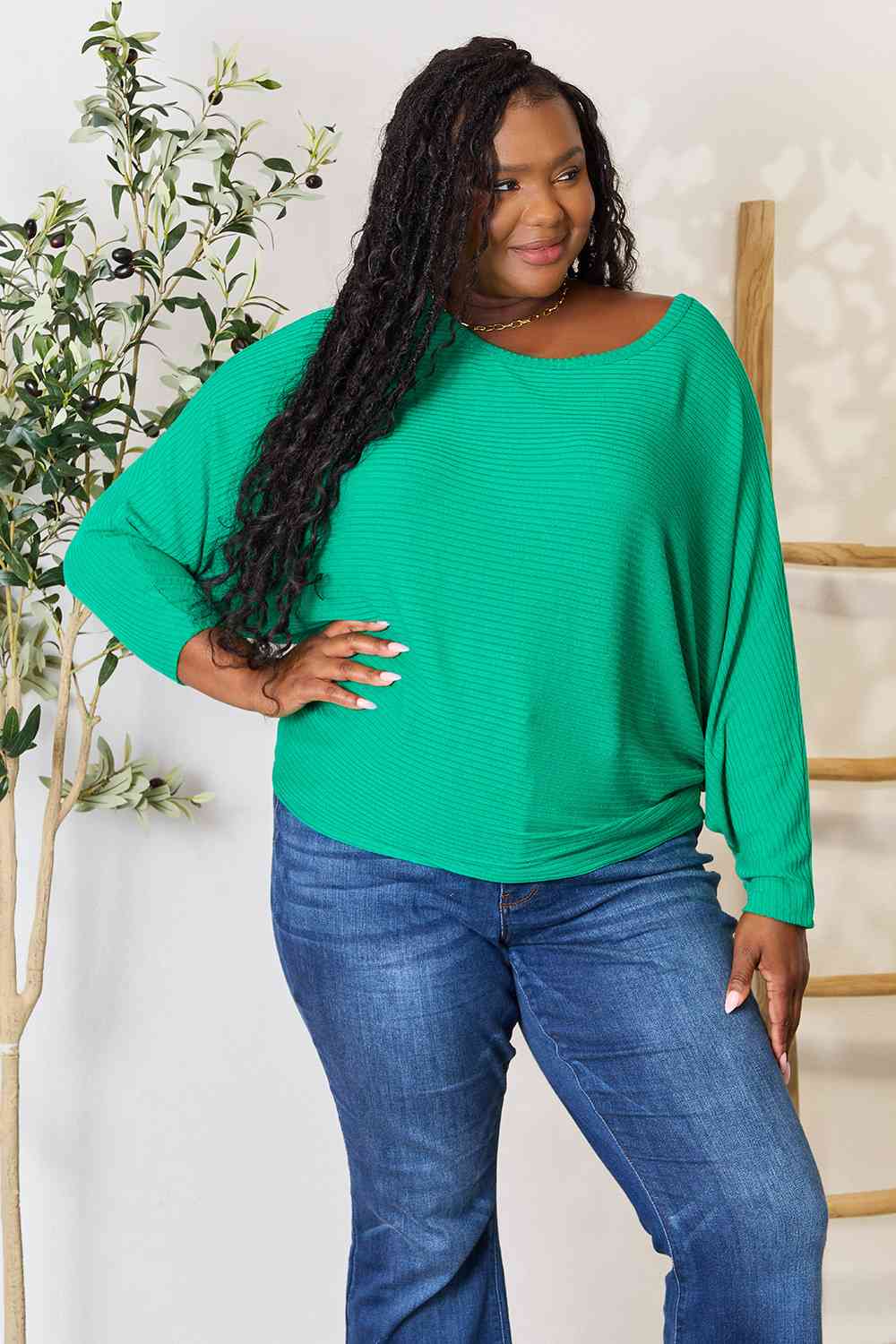 Holiday Green Batwing Sleeve Blouse
