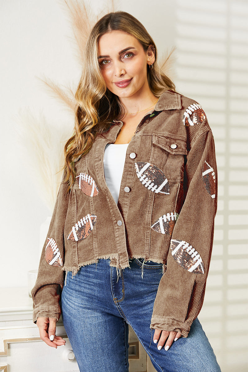 Gameday Football Patch Sequin Shacket